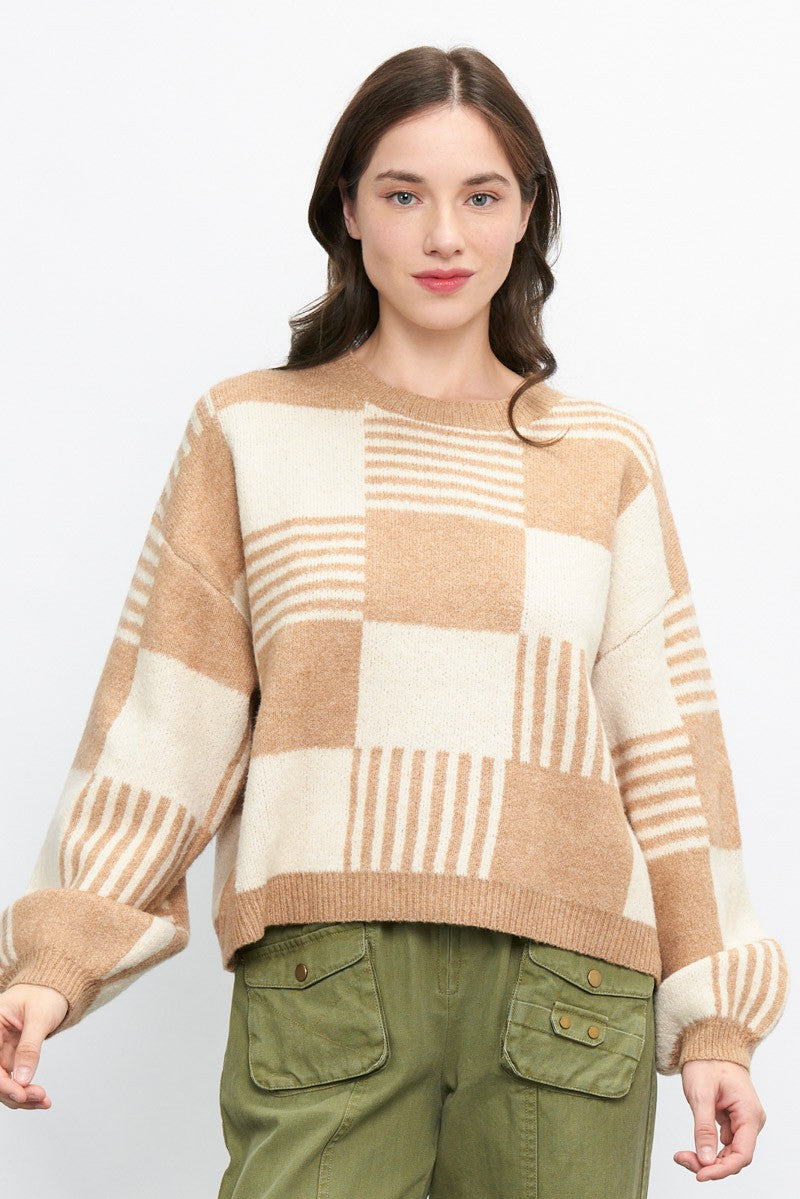 Camel Checkered Sweater