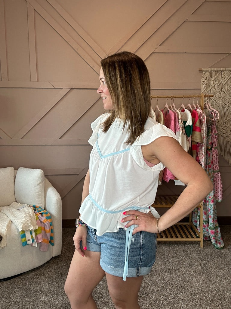 Mock Neck Short Sleeve Contrast Top