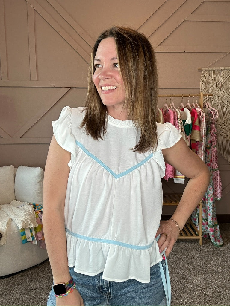 Mock Neck Short Sleeve Contrast Top