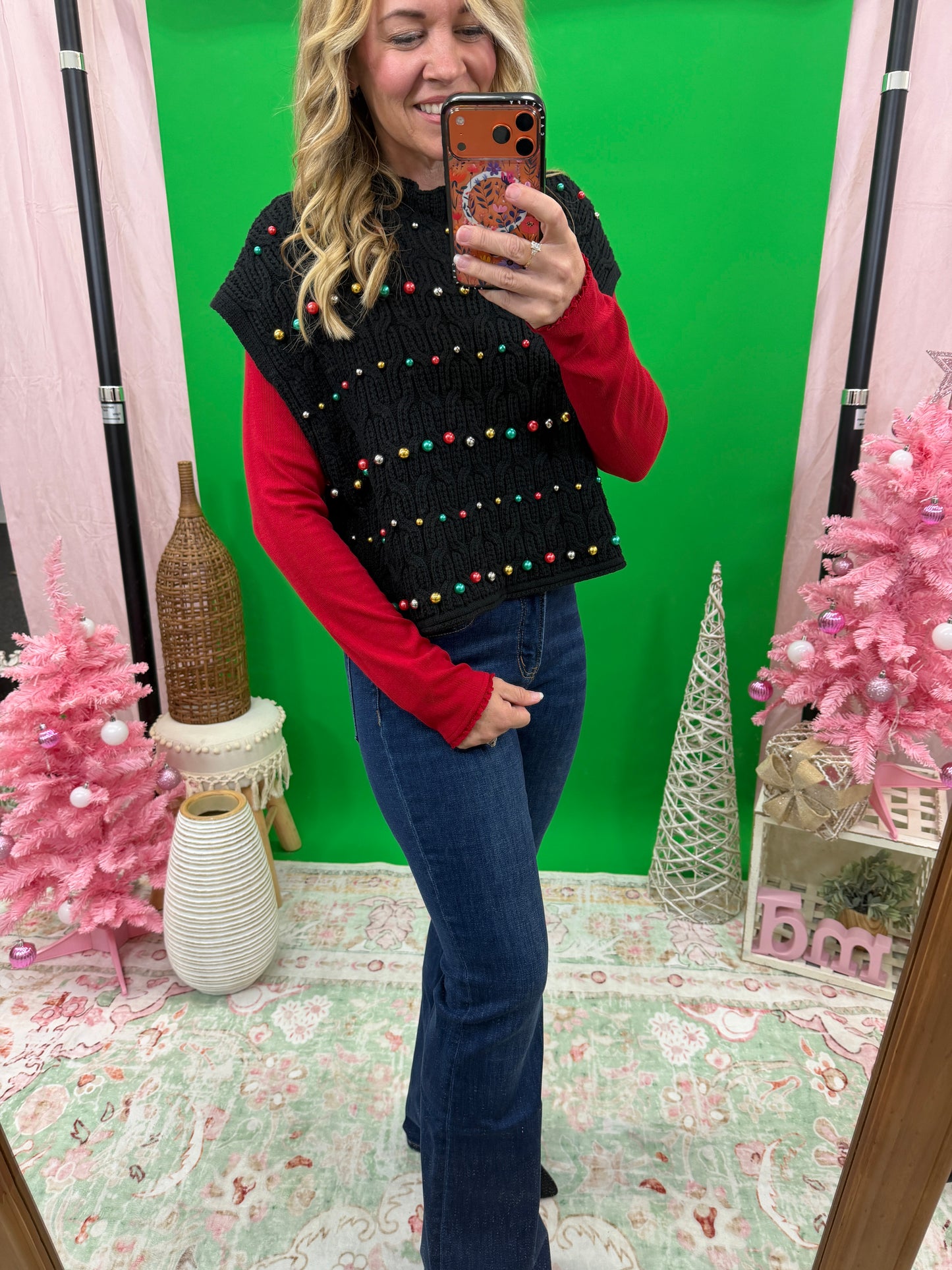 Black Sweater Vest with Ornaments