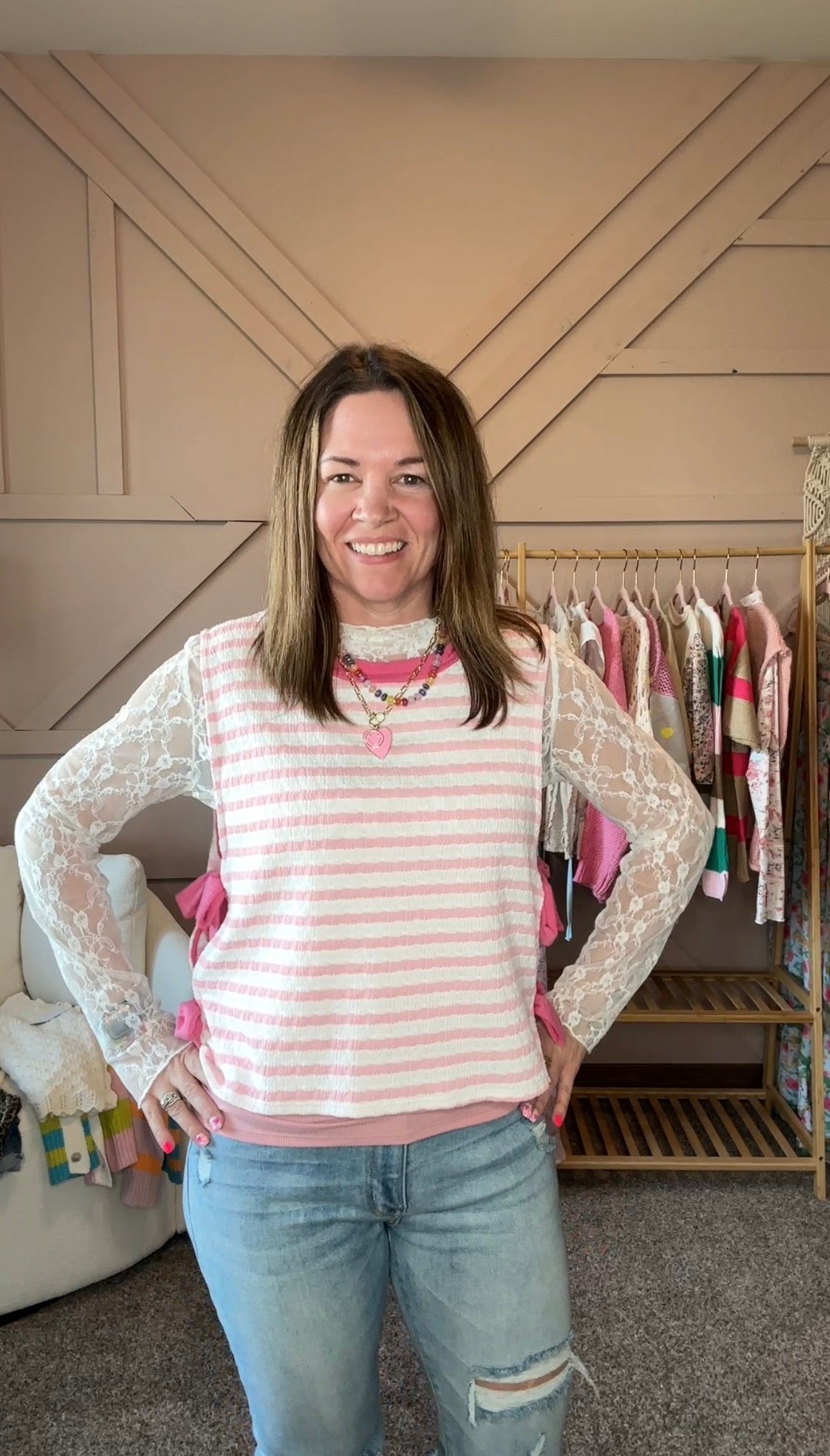 Textured Knit Stripe Bow Top