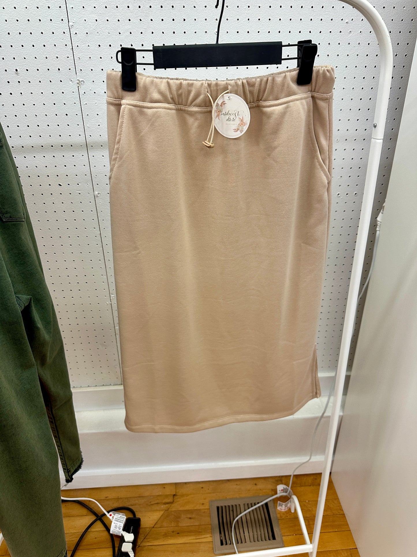 Taupe Terry Midi Skirt