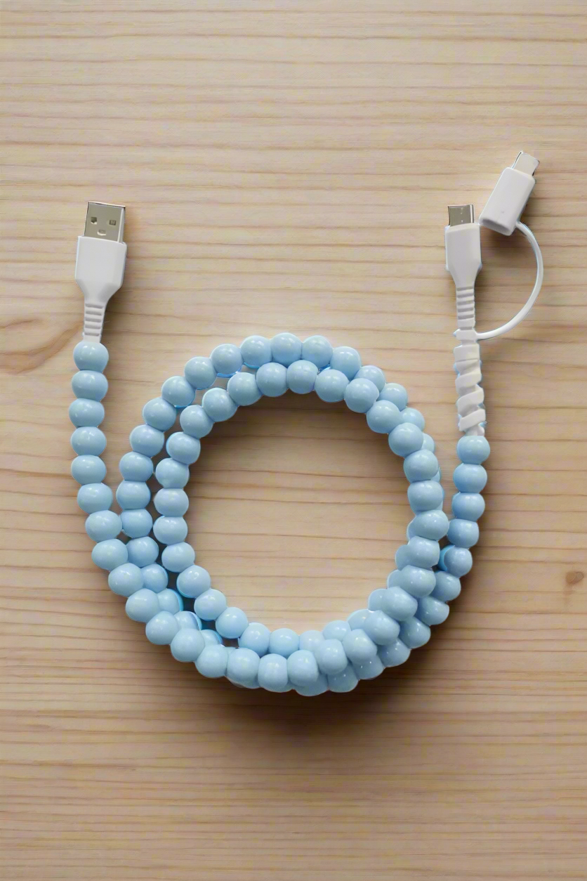 Blue Beaded Cord Phone Charger