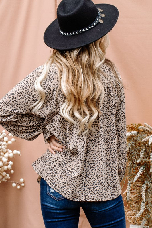 Leopard Print Ruffle Blouse