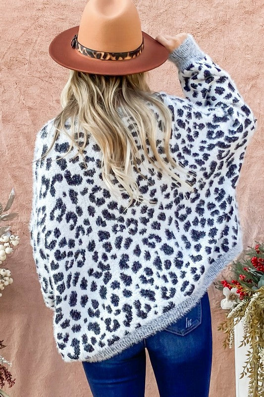 Leopard Feather Wide Sleeve Sweater