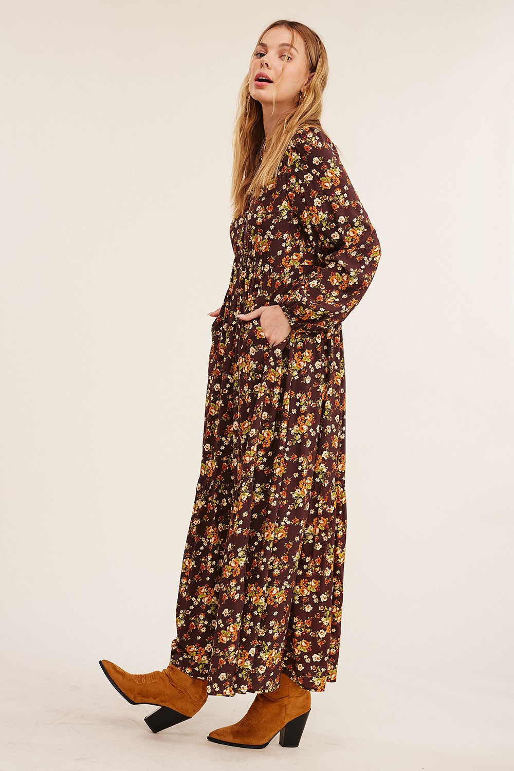 Button Front Floral Maxi