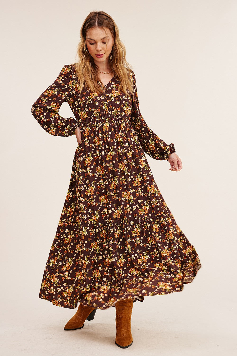 Button Front Floral Maxi