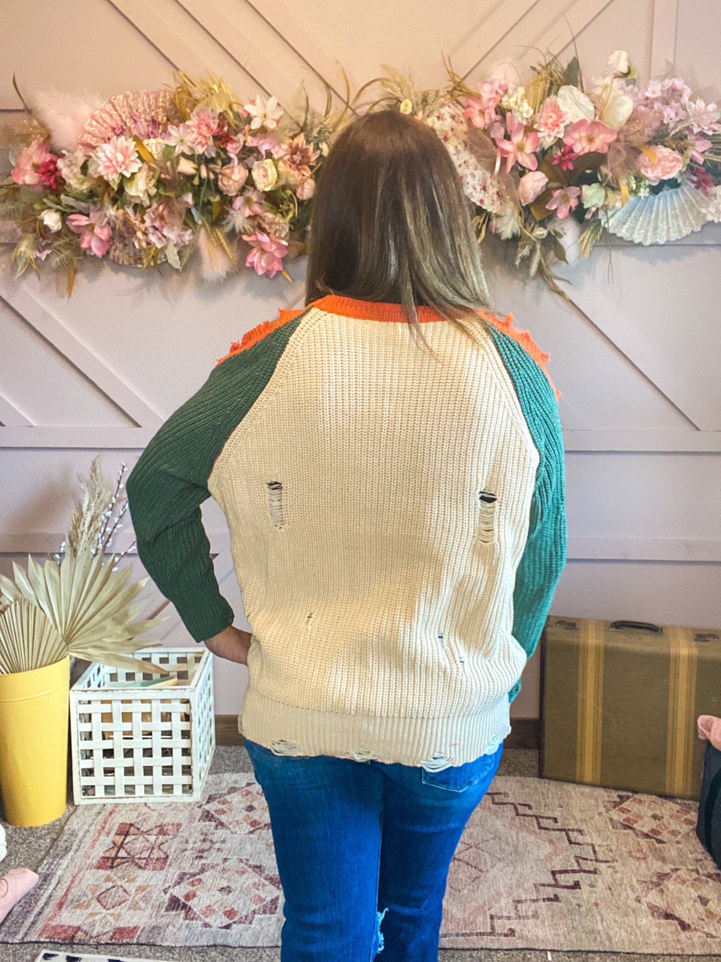 Cold Sholder Color Block Sweater
