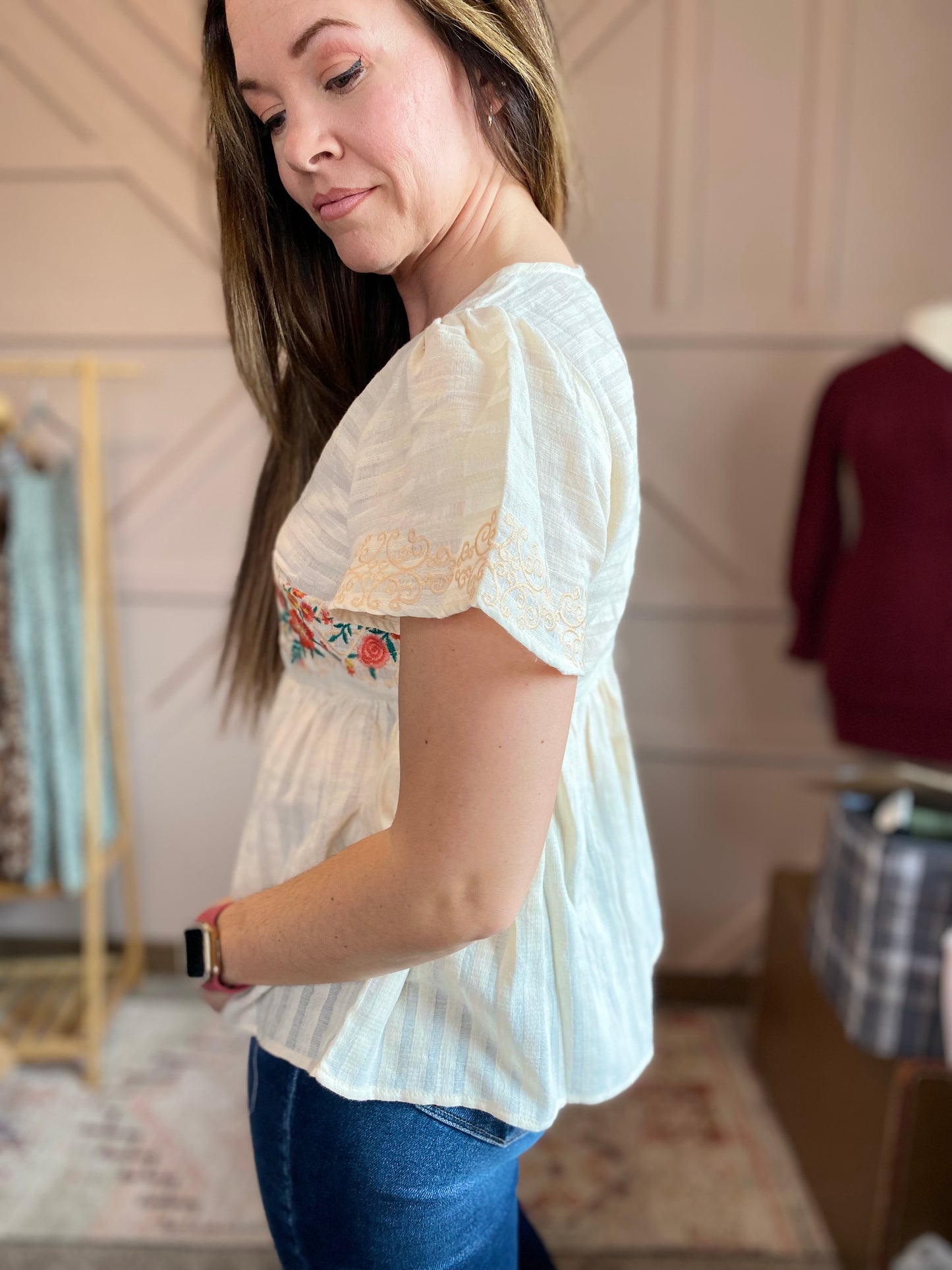 Cream Embroidered Baby Doll