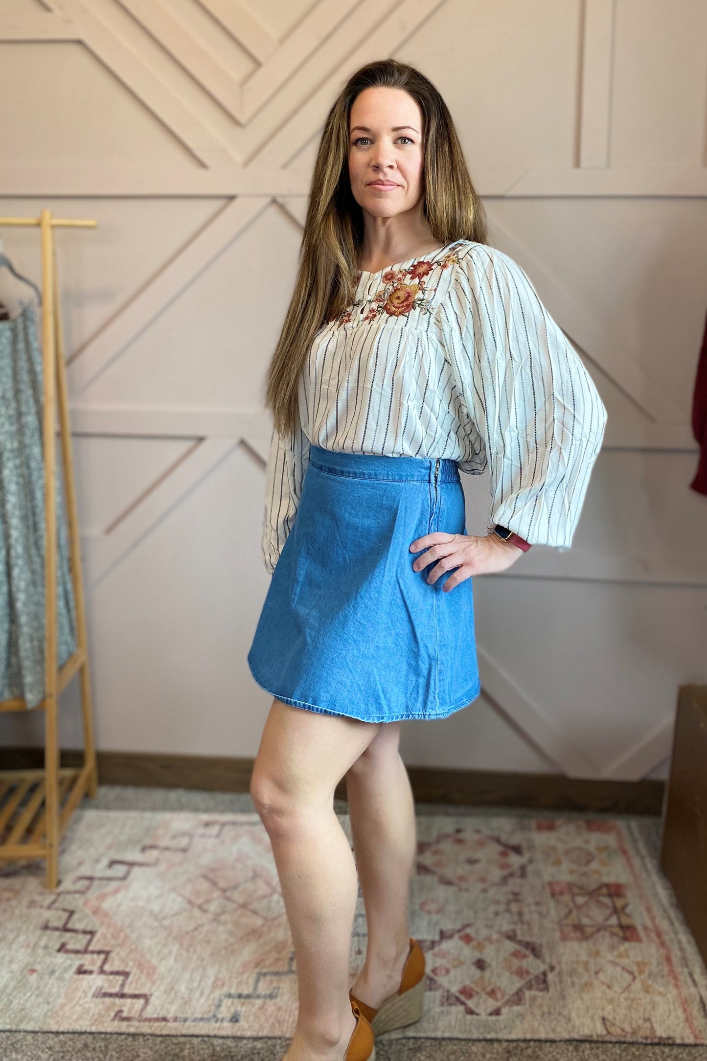 Cotton Flared Mini Denim Skirt