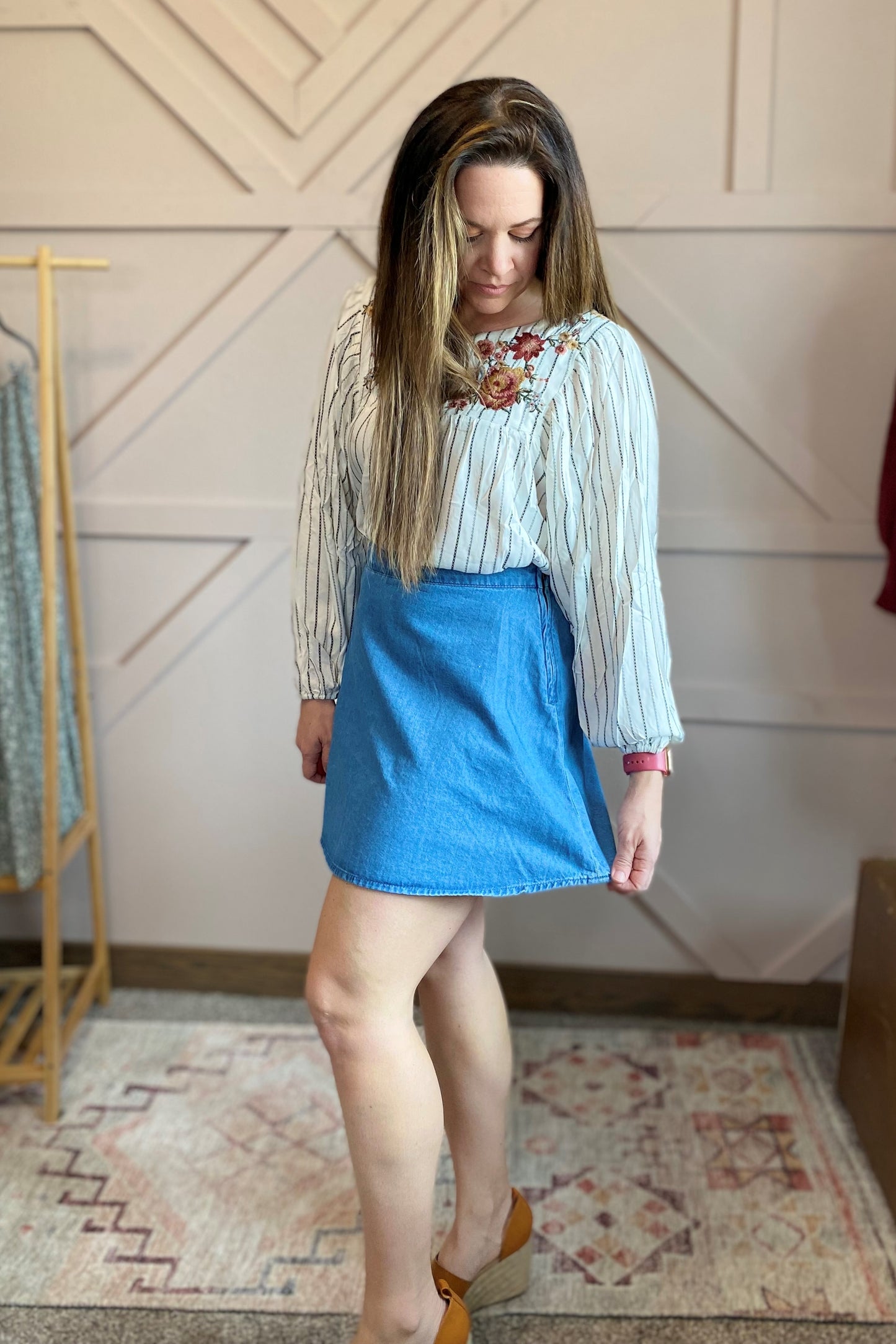 Cotton Flared Mini Denim Skirt