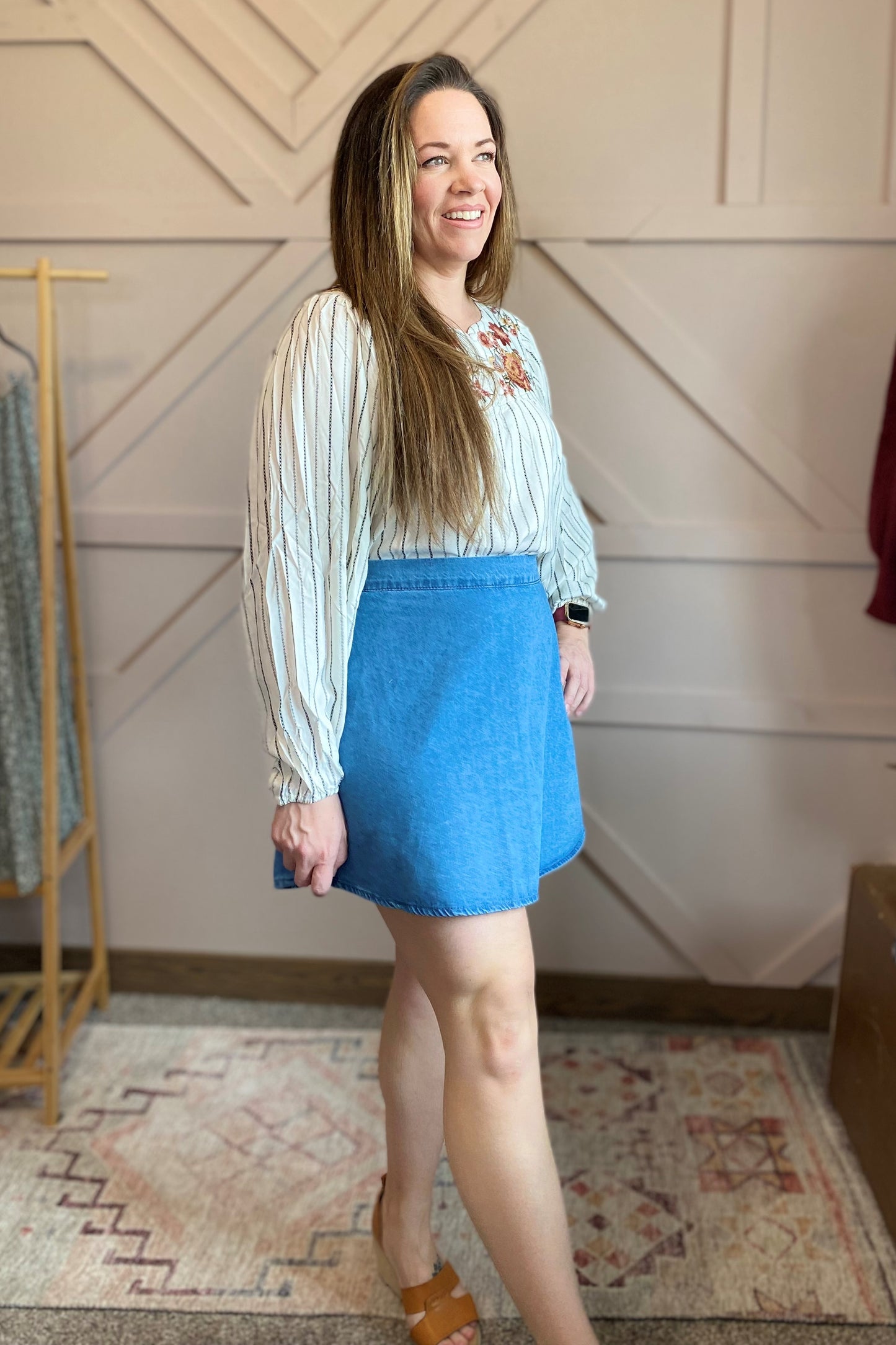 Cotton Flared Mini Denim Skirt