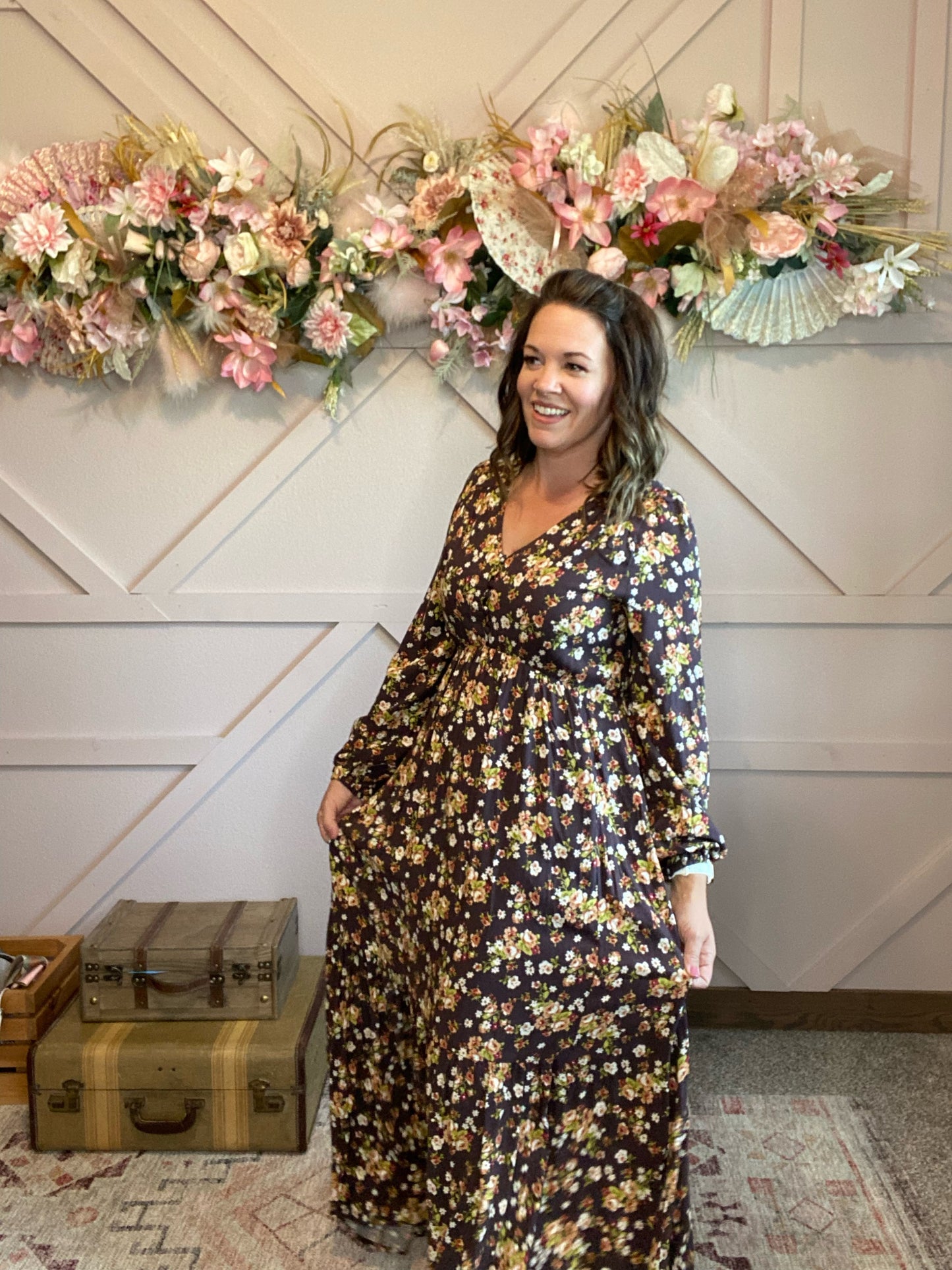 Button Front Floral Maxi