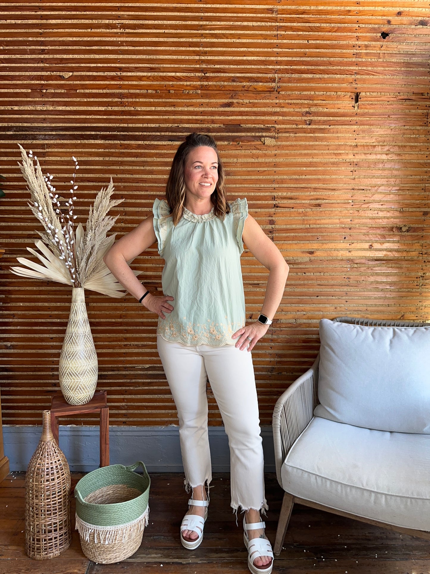 Sage Taupe Flutter Top