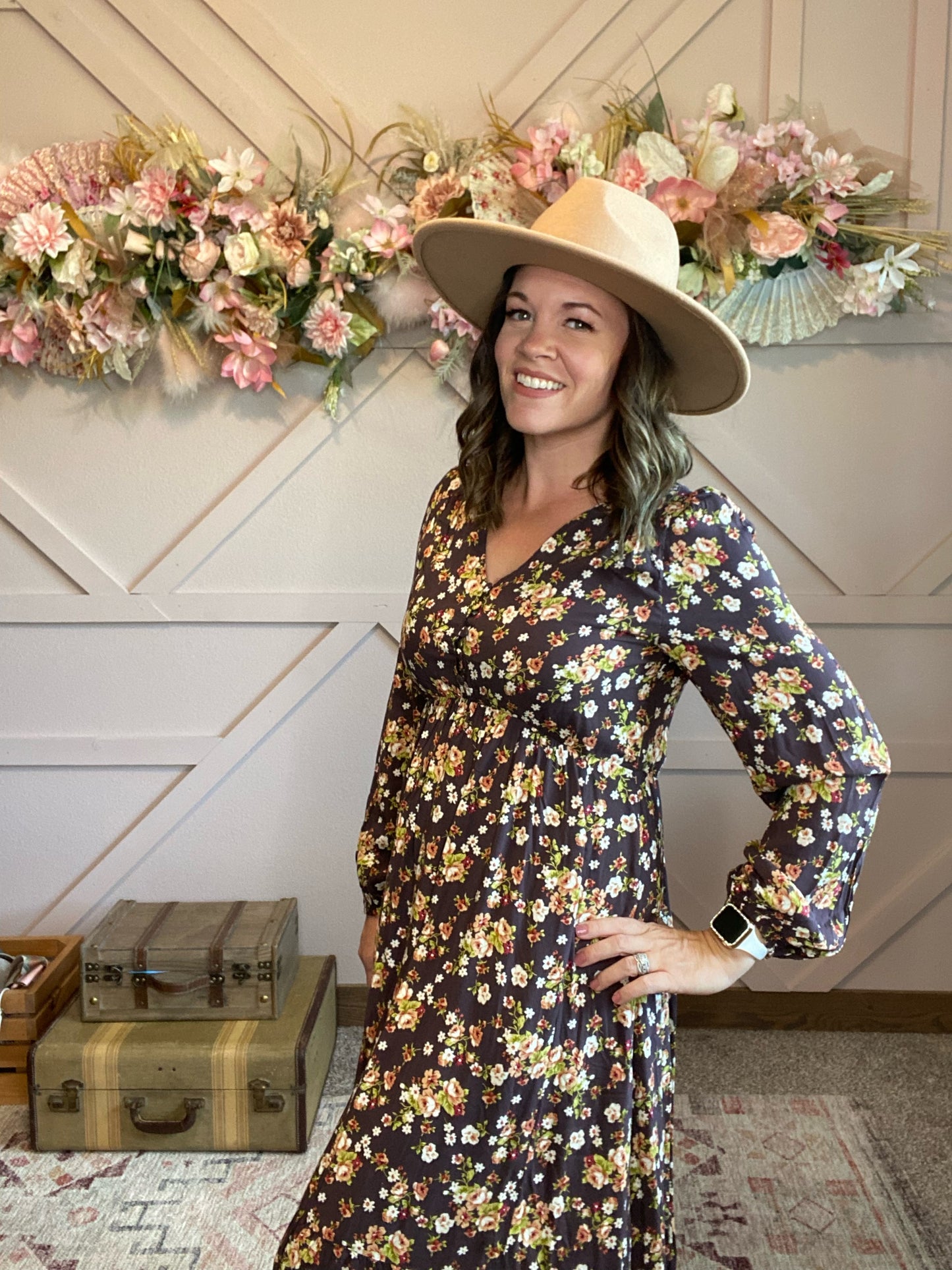 Button Front Floral Maxi
