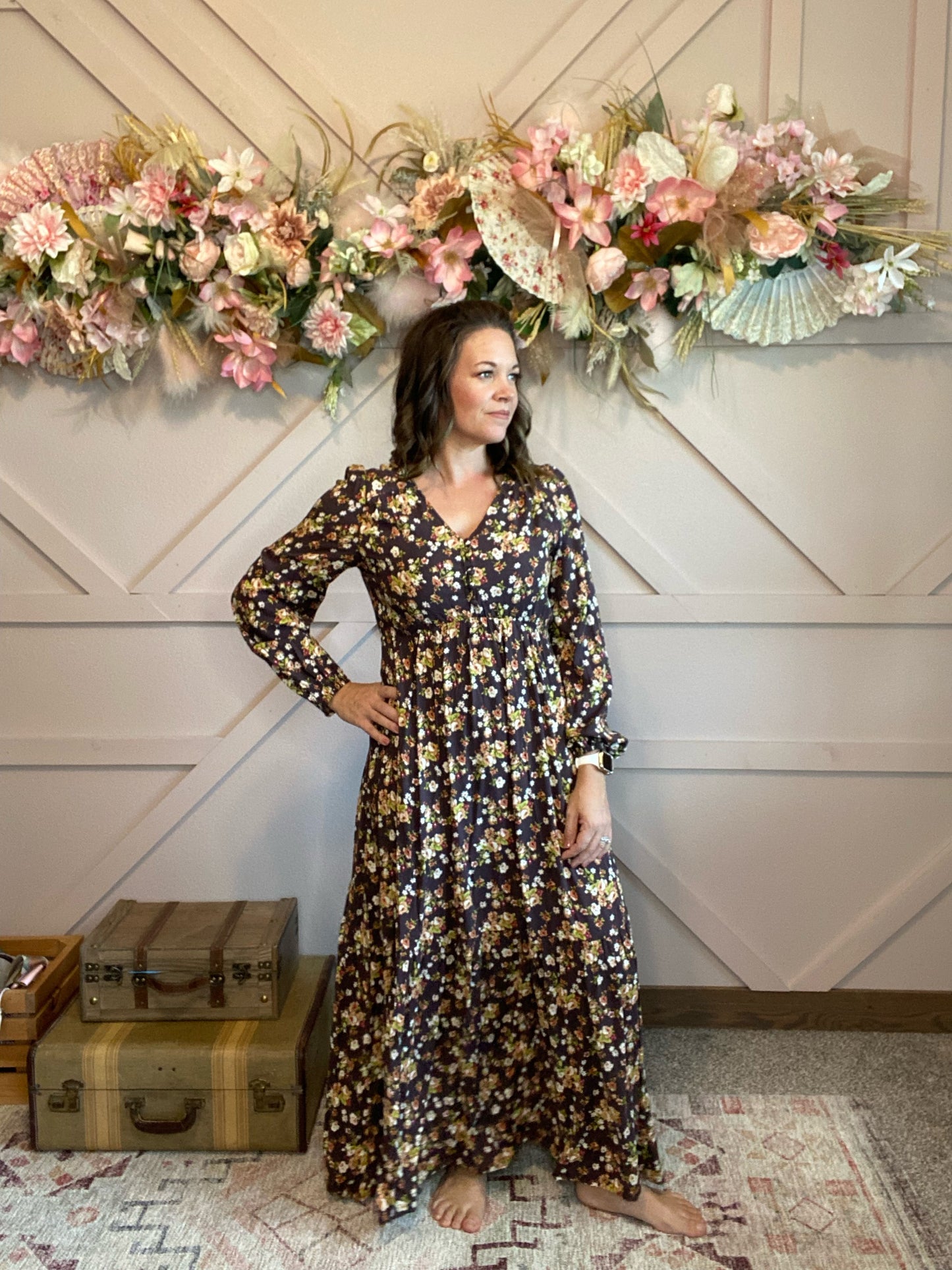 Button Front Floral Maxi