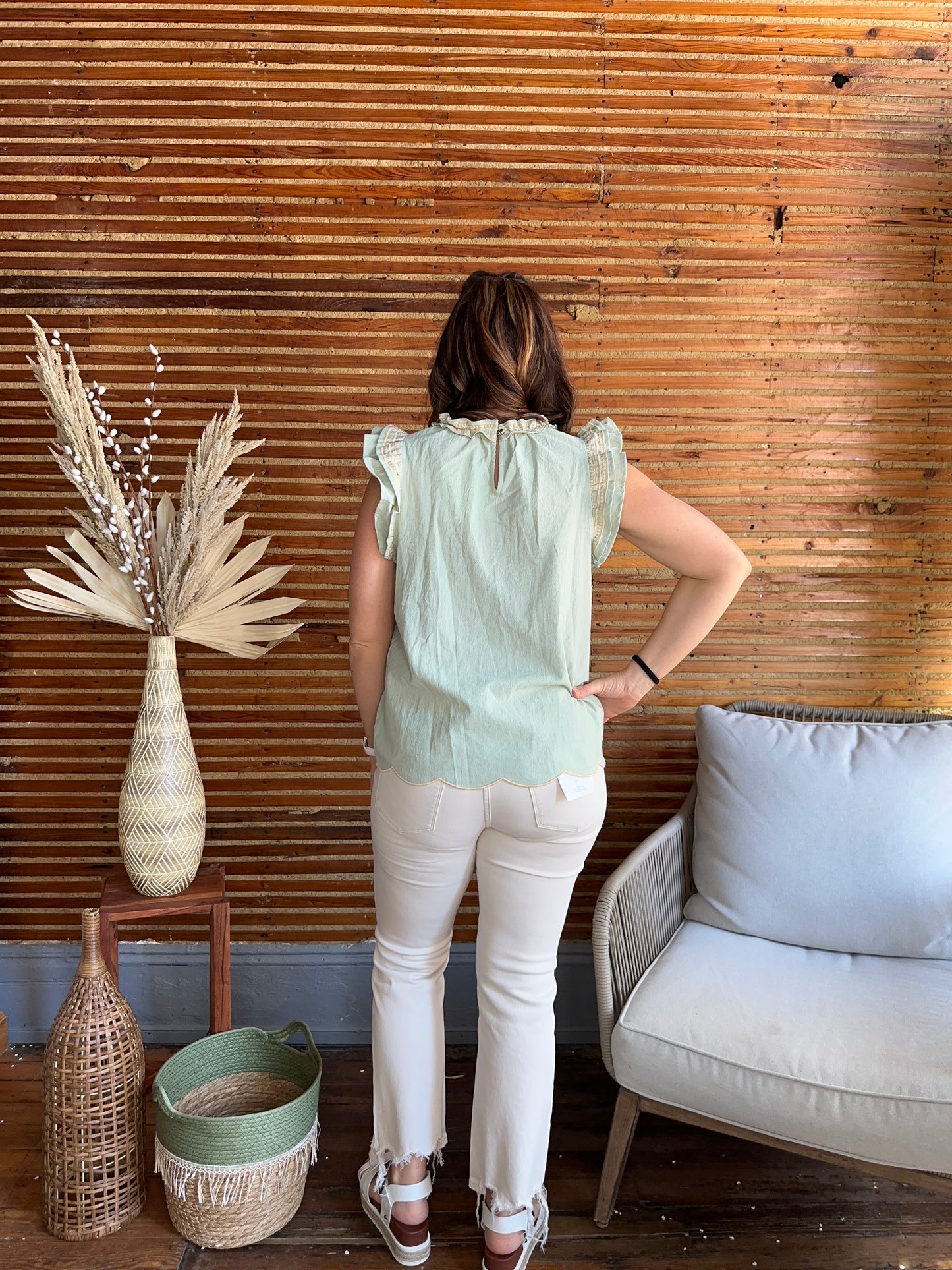 Sage Taupe Flutter Top