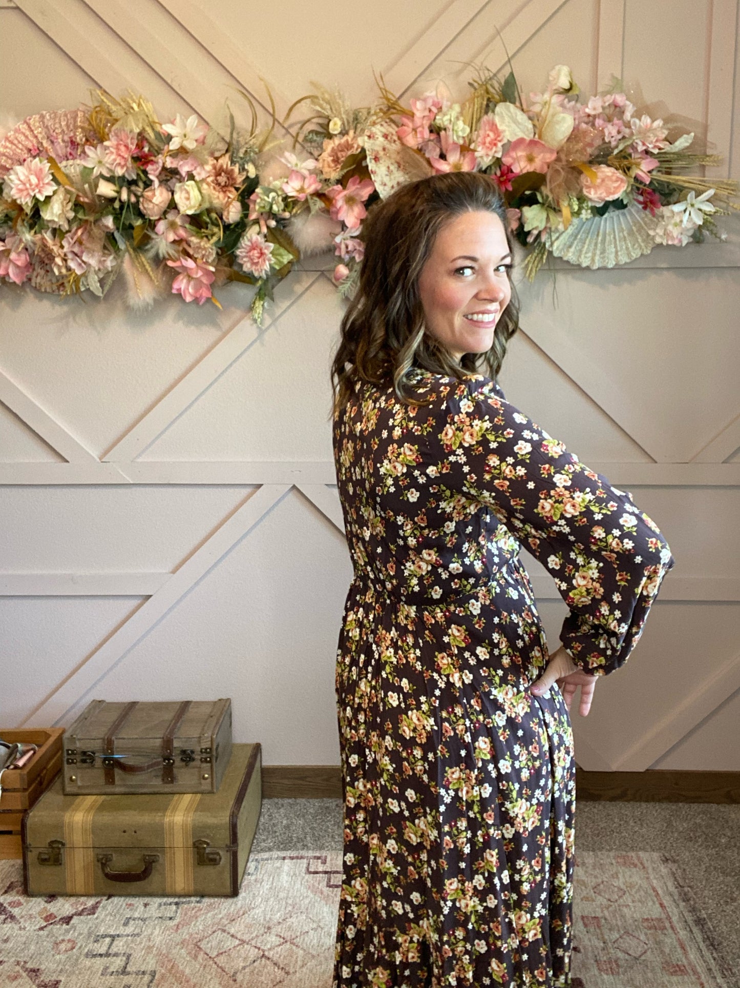 Button Front Floral Maxi
