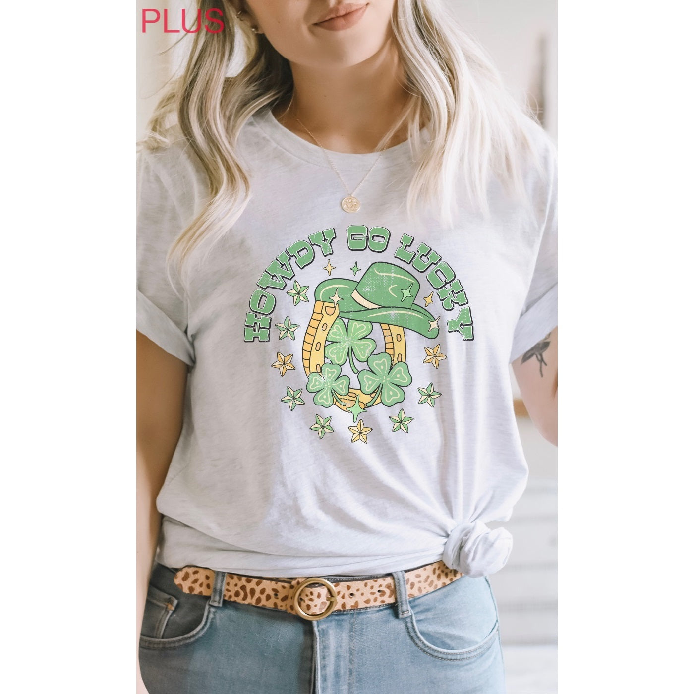 Howdy Go Lucky Shamrock Horseshoe PLUS Graphic Tee