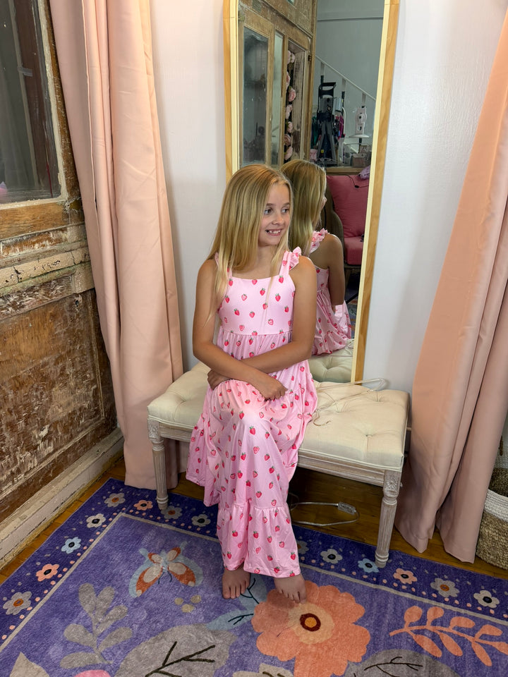 Sweet Strawberries Ruffle Maxi Dress