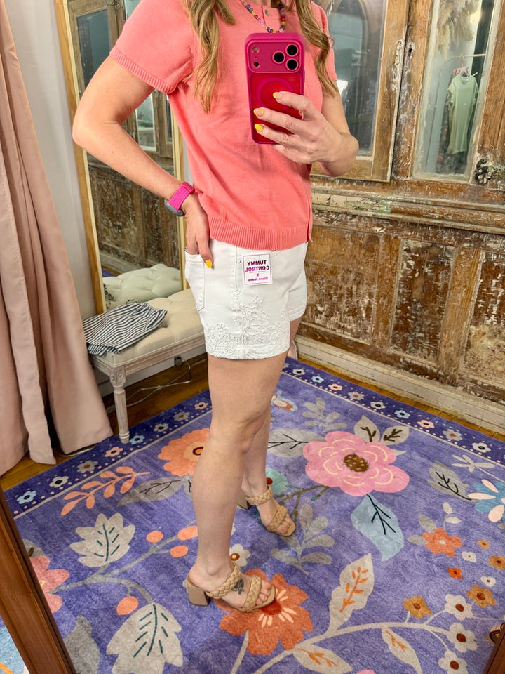 Sweet Lace High-Rise Denim Shorts