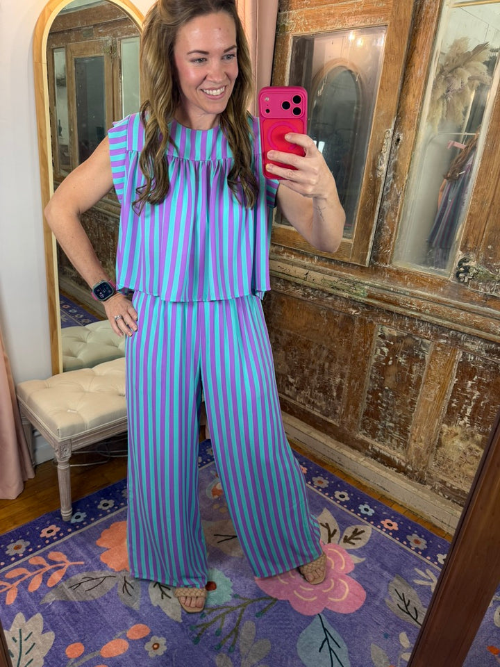 Purple Rain Stripe Flutter Top