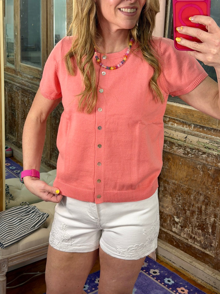 Peachy Keen Button-Up Sweater