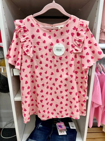 Girls Heart Print Top