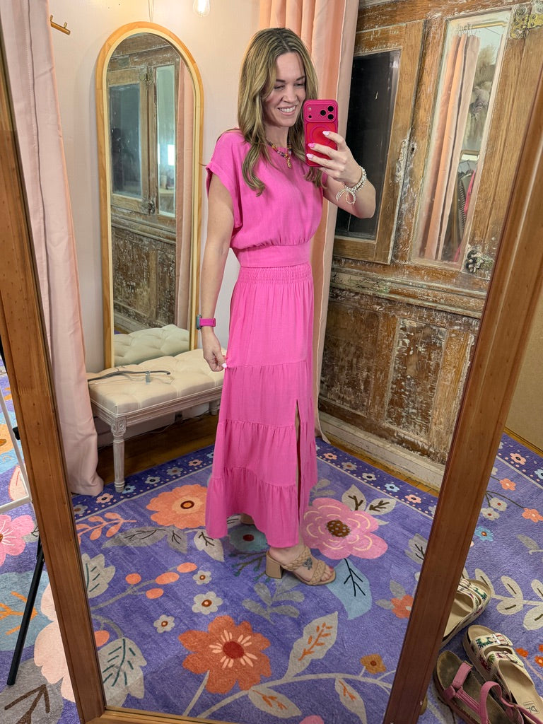Two Piece Fuchsia Linen Skirt Set