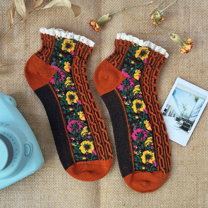 Audrey Vintage Ankle Socks: Orange