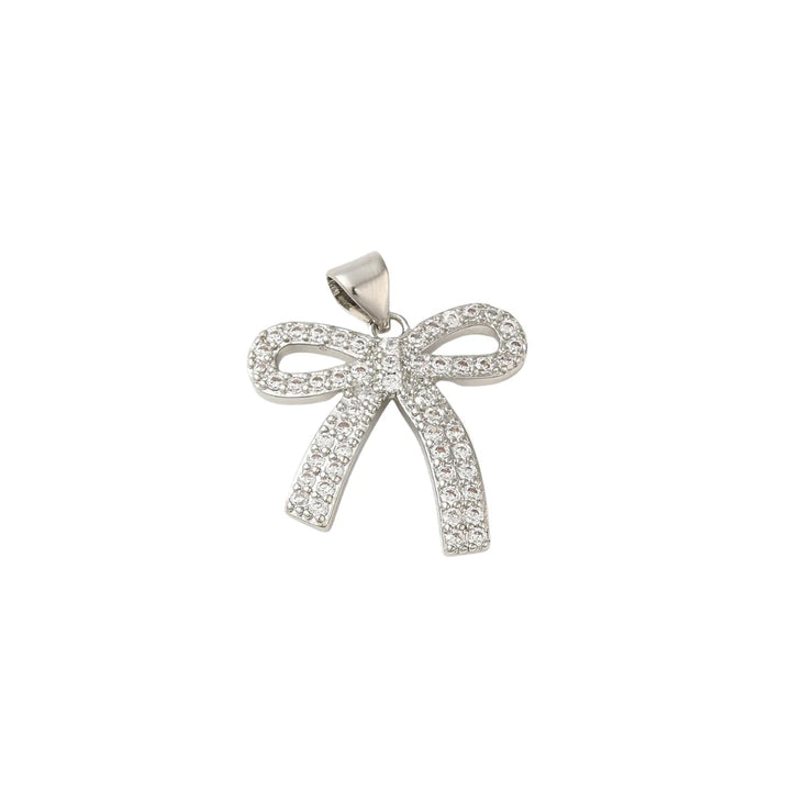 Silver Sparkle Cubic Zirconia Bowknot Charm