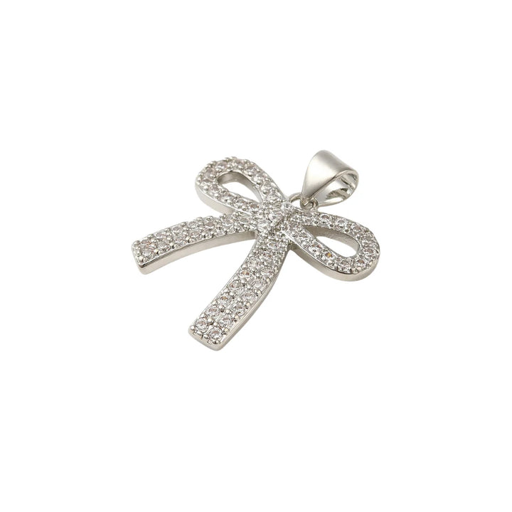 Silver Sparkle Cubic Zirconia Bowknot Charm