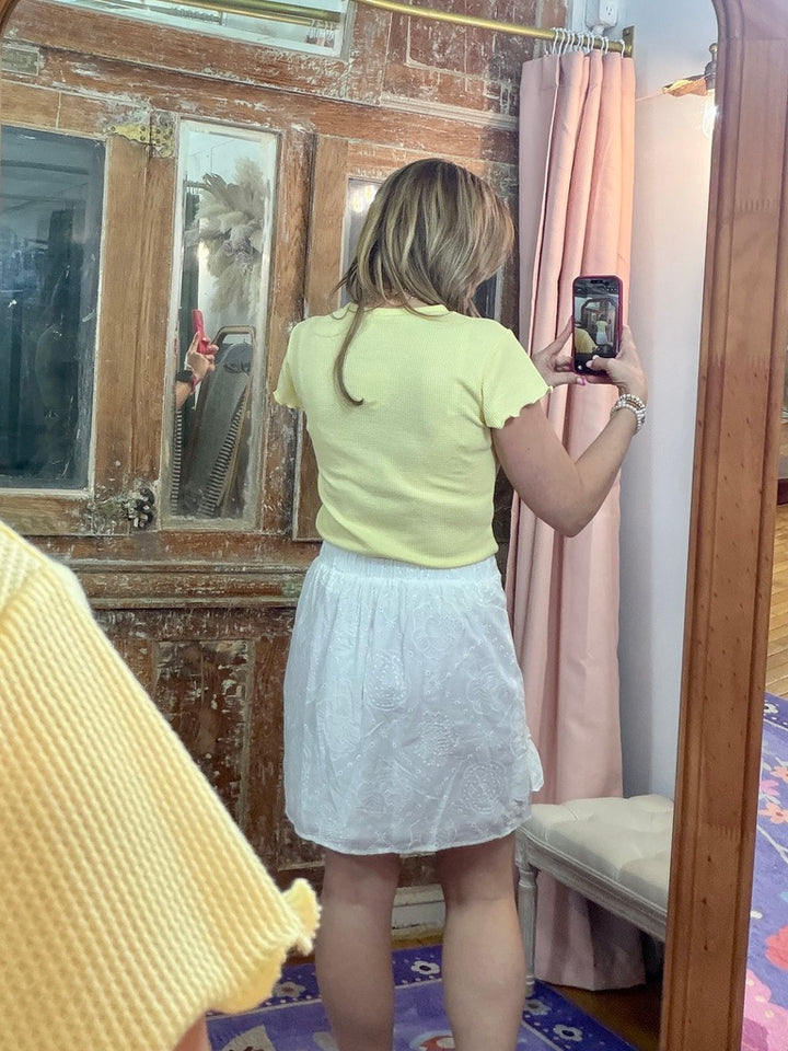 Lettuce Hem Mini Waffle Knit Top - Lemon
