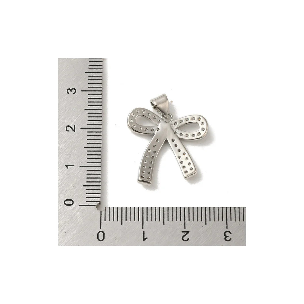 Silver Sparkle Cubic Zirconia Bowknot Charm