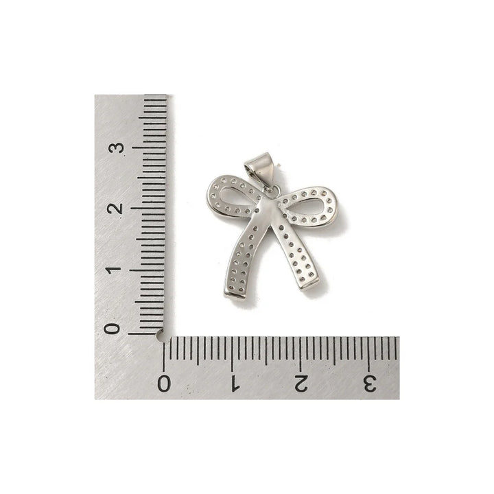 Silver Sparkle Cubic Zirconia Bowknot Charm