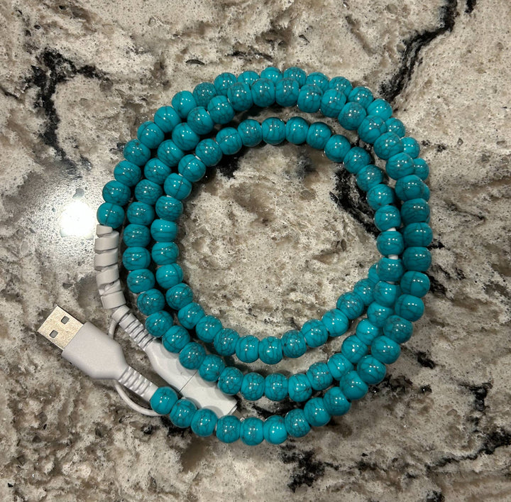 Beaded Phone Charger with Lightning & USB-C Cable: Pink and Coral