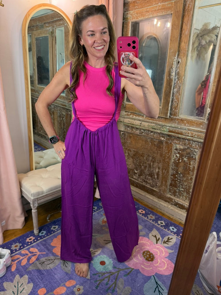 Everyday Edge Ribbed Tank  - Fuchsia