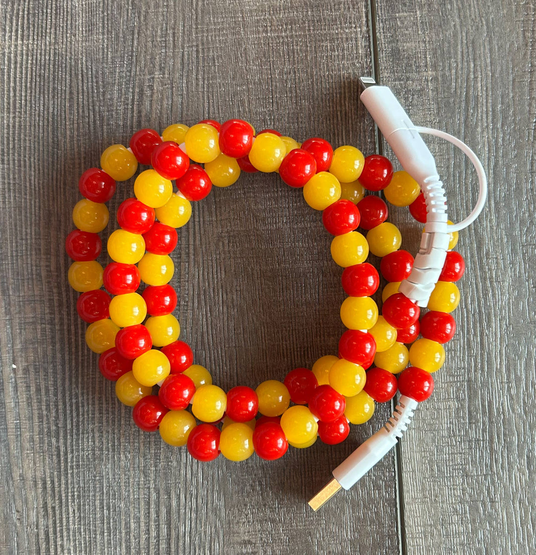 Red and Yellow Phone Charger with Lightning & USB-C Cable