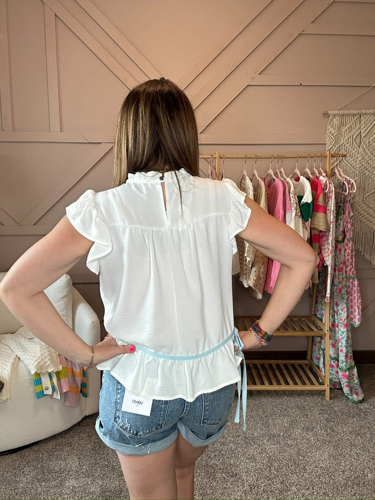 Mock Neck Short Sleeve Contrast Top