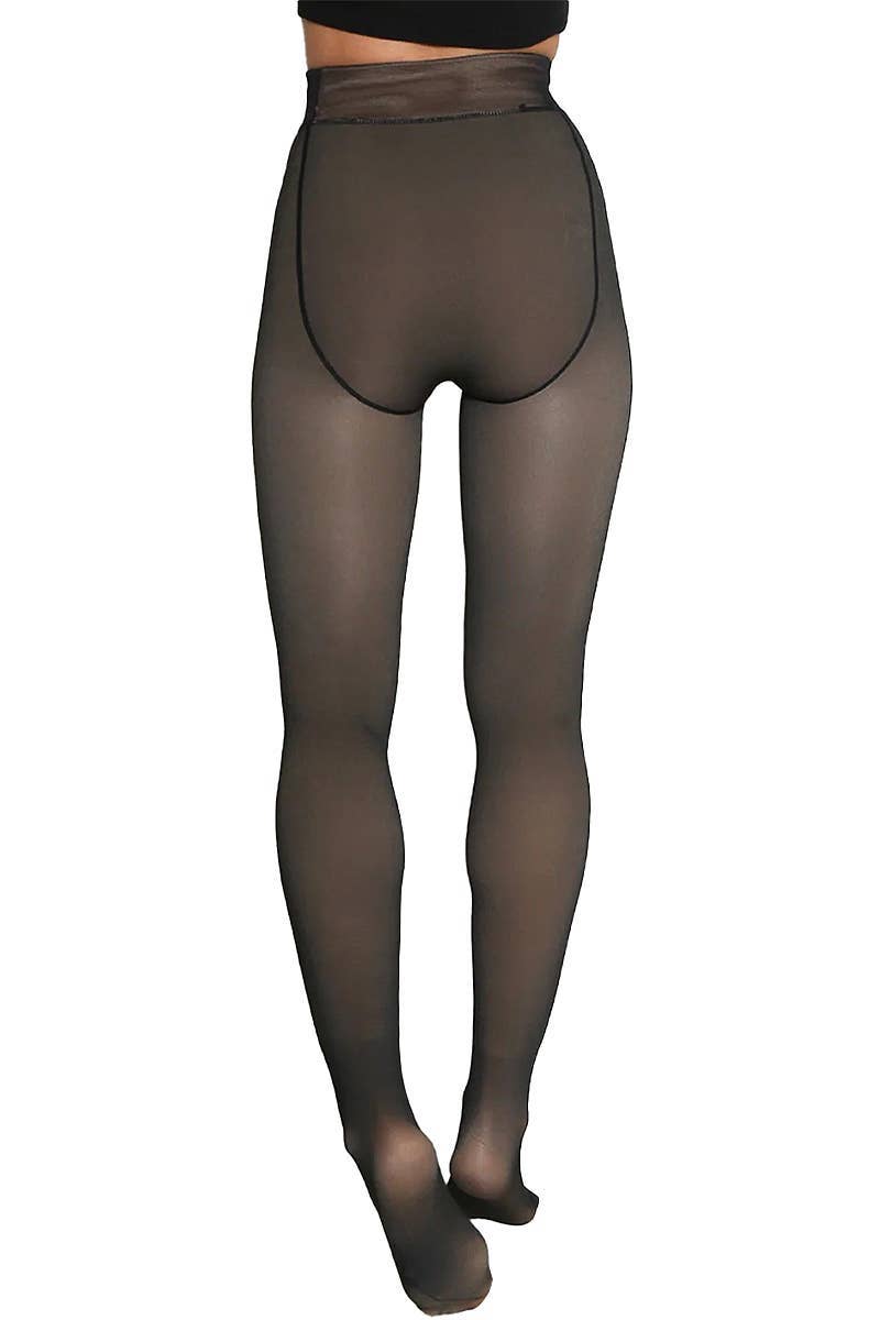 Women's Fake Sheer Fleece Lined Pantyhose Tights: NUDE / ONE SIZE