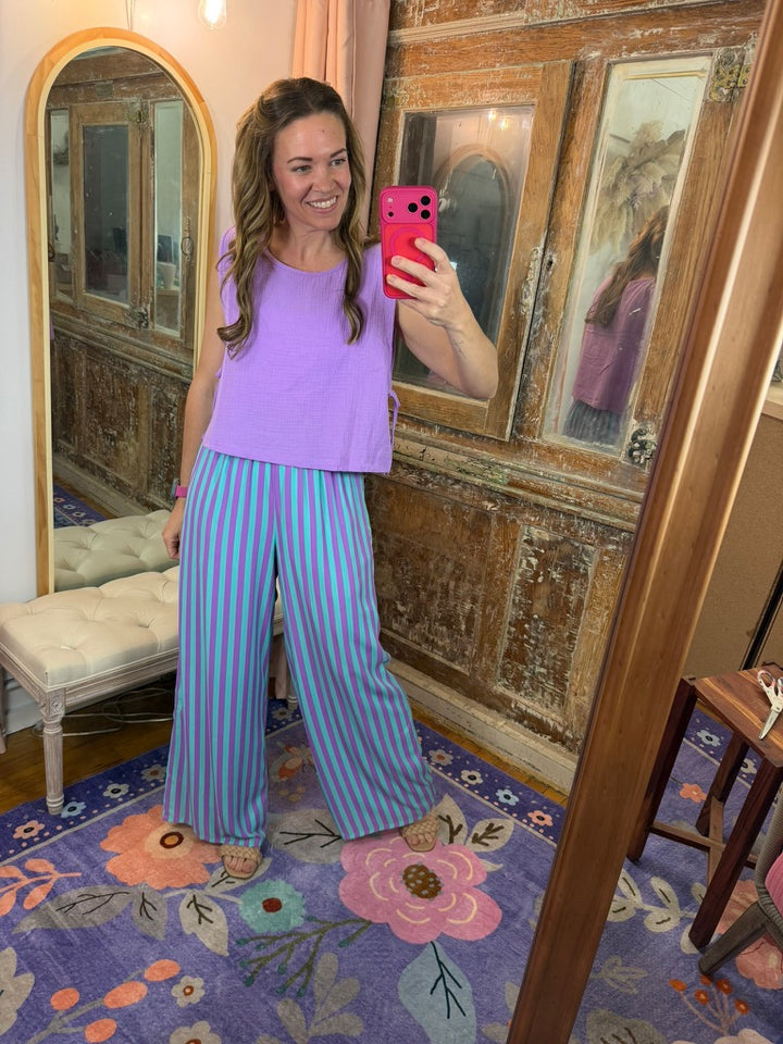Purple Rain Stripe Wide Leg Pants