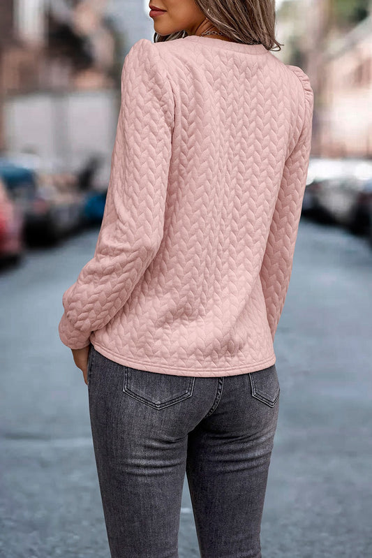 Blossom Cable Textured Puff Sleeve Sweatshirt
