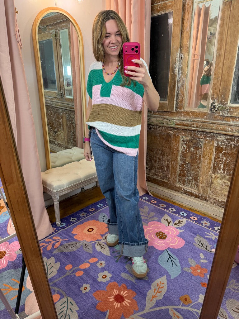 Multi Color V Neck Sweater