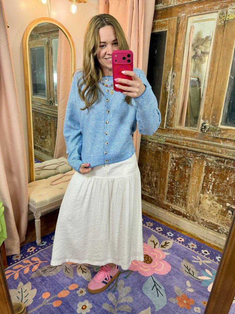 Fuzed Fabric White Maxi Skirt
