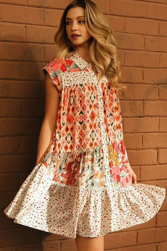 Print Mix Match Tiered Dress