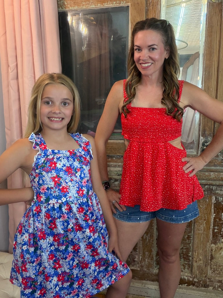 Freedom Flowers Ruffle Cross Back Dress