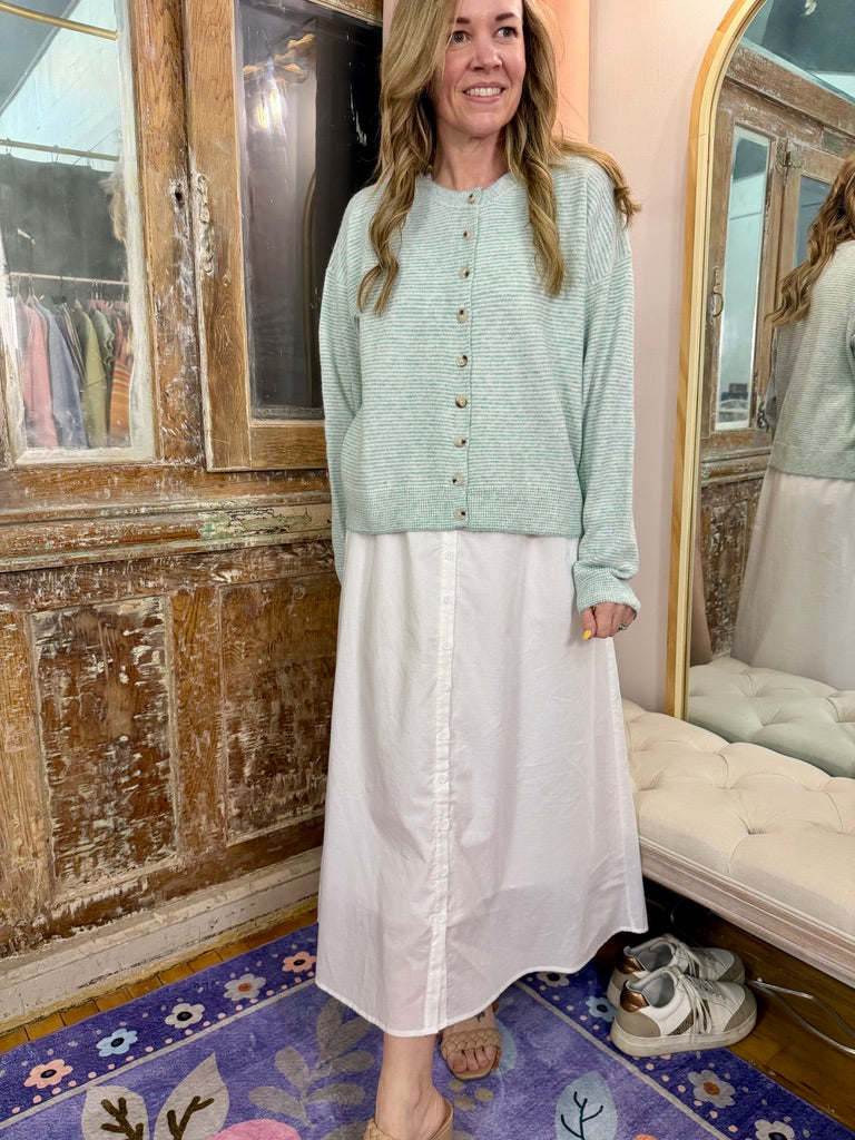 Striped Button Up Cardigan - Mint