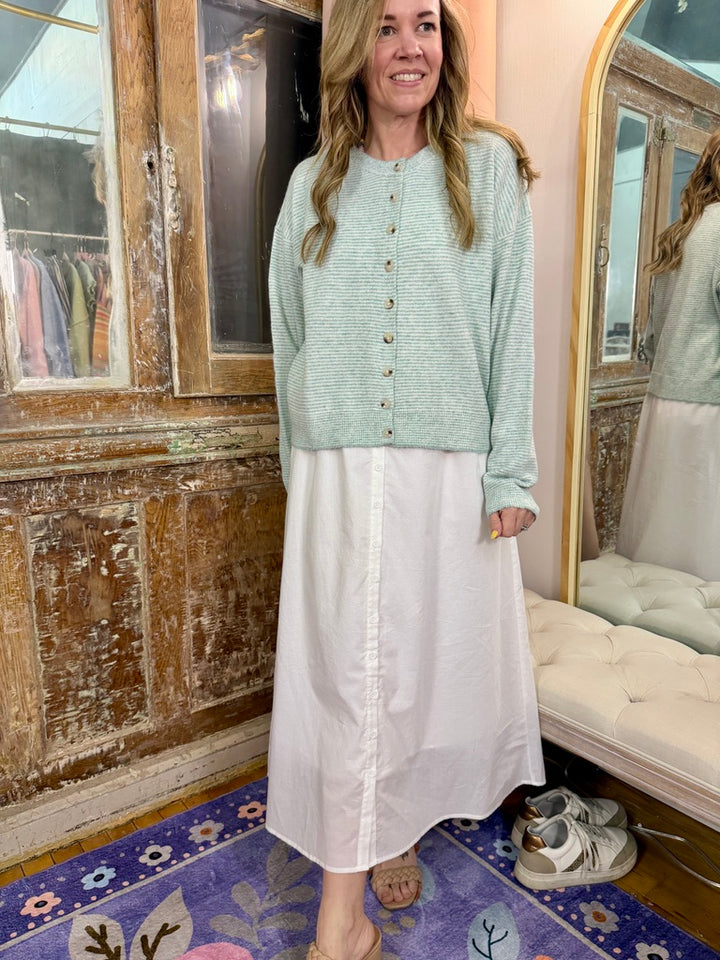 Striped Button Up Cardigan - Mint