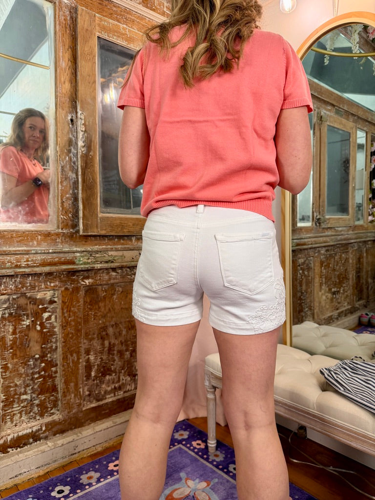 Sweet Lace High-Rise Denim Shorts