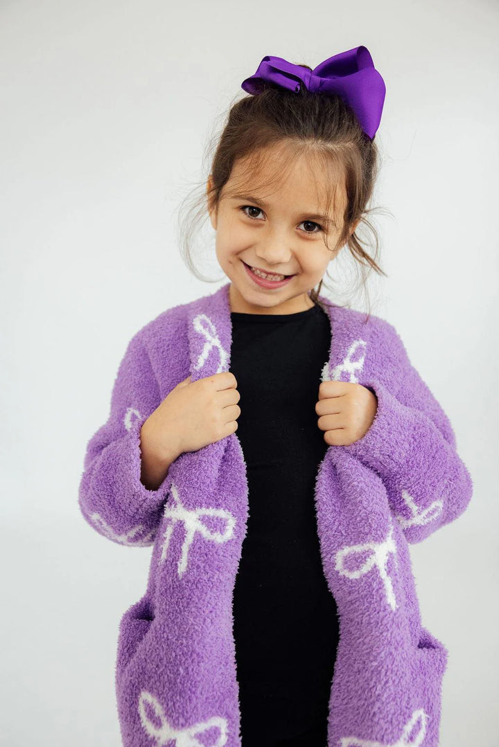 Lilac/Coconut Bow Cozy Cardigan